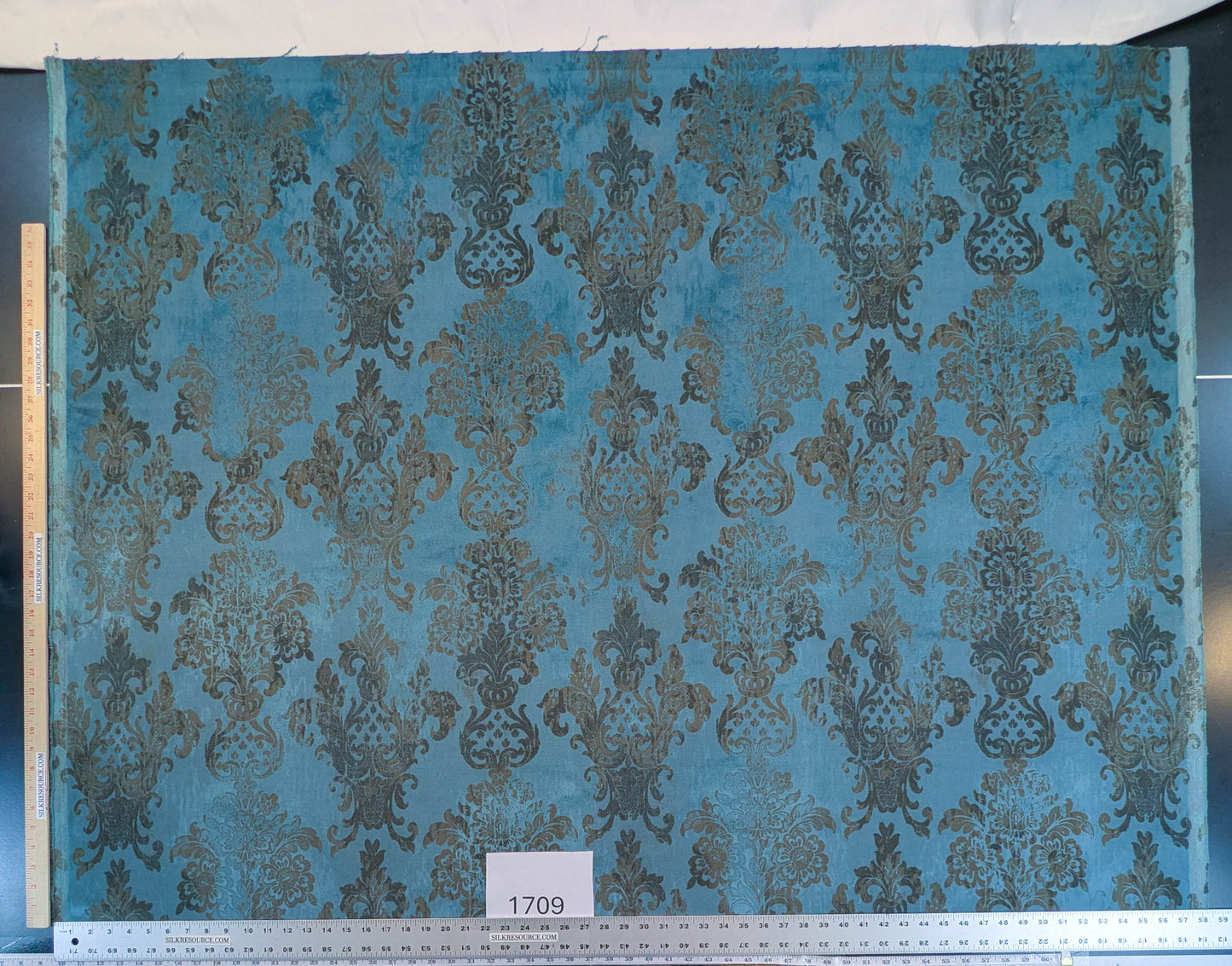 Venice Deep Teal Velvet Rich Blue Printed Renaissance Damask Radiance - By The Yard - Special Order