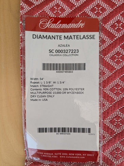 32 EV37 18" x 26" Scalamandre Diamante Matelasse Azalea Red White Cotton Polyester Diamond MSRP USD298/y