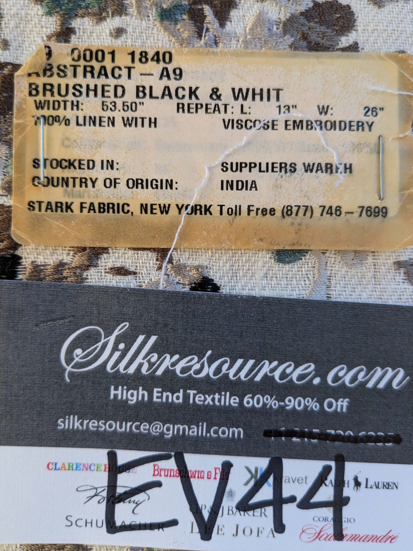 15 EV44 1.2yd x 53"w  Scalamandre Abstract Brushed Black and White Viscose Embroidery Texture