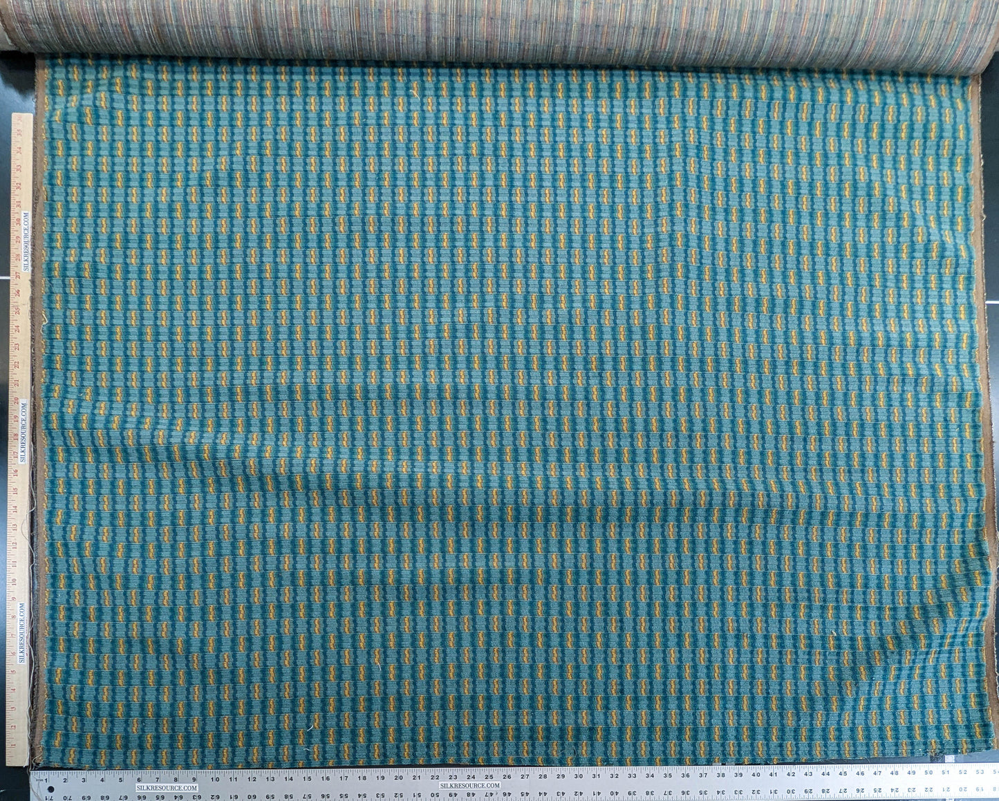 Scalamandre Rambouillet Turquoise Gold Blue Geometric Stripe Texture Cotton - By The Yard