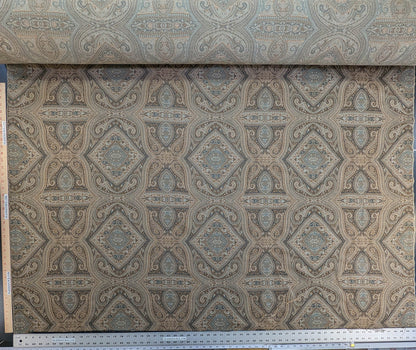 Scalamandre Visconti in Neutral Wool and Cotton Damask Paisley Mineral - Blue Sage Green - By The Yard