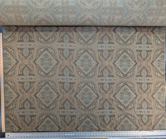 Scalamandre Visconti in Neutral Wool and Cotton Damask Paisley Mineral - Blue Sage Green - By The Yard
