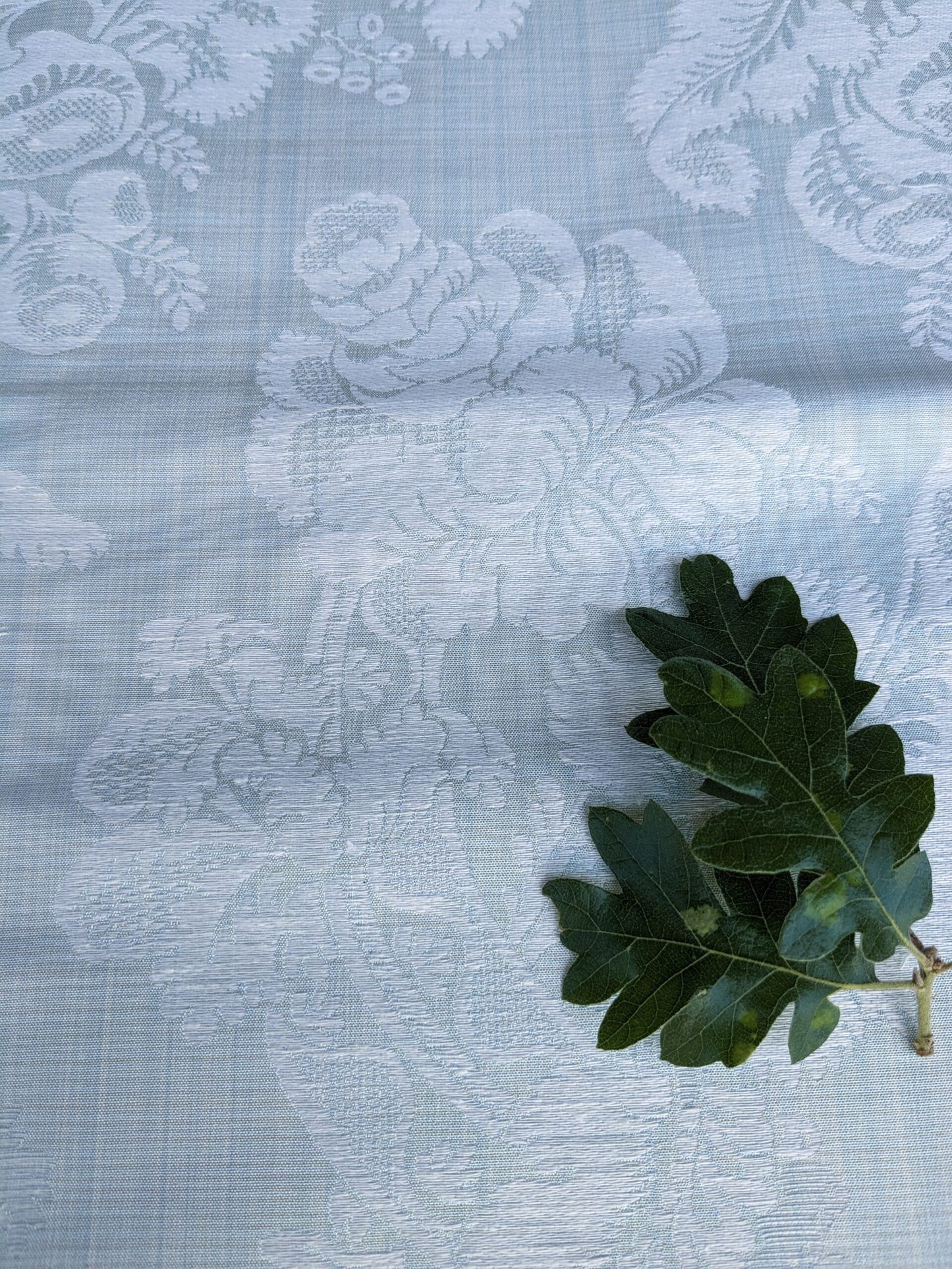 By Yard Scalamandre Uppsala White On Gustavian Blue Green Silk Damask MSRP USD 588/y
