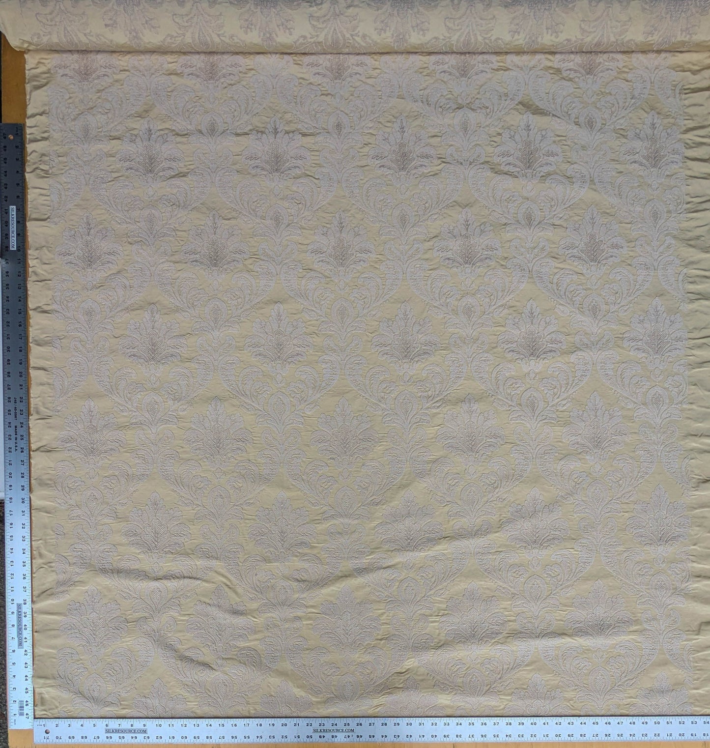 Lovelace Embroidery Renaissance Damask Silk Faille Fabric - Light Yellow - By The Yard