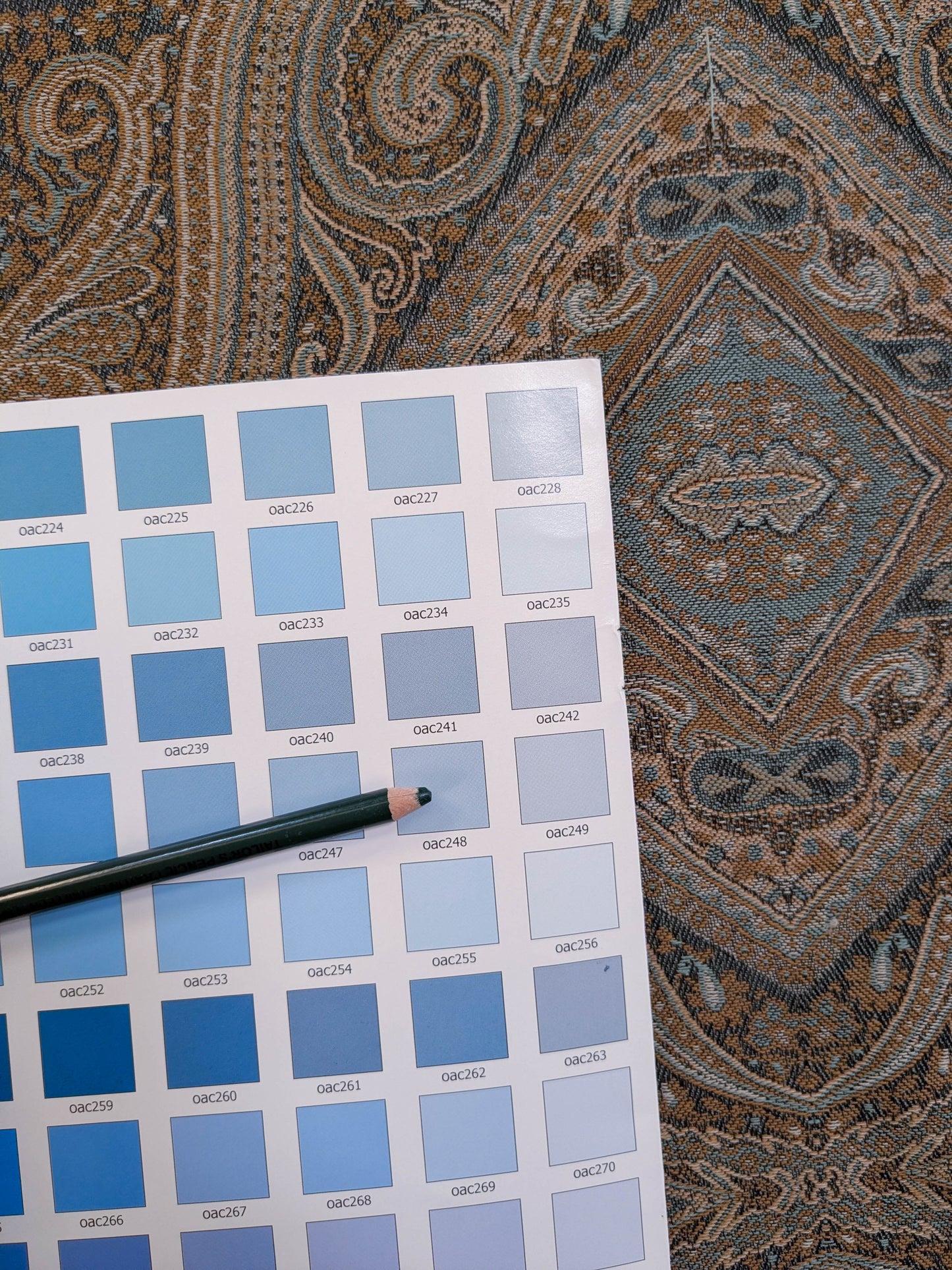 Scalamandre Visconti in Neutral Wool and Cotton Damask Paisley Mineral - Blue Sage Green - By The Yard