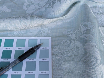 17x17" Sample Scalamandre Uppsala White On Gustavian Blue Green Silk Damask MSRP USD 588/y