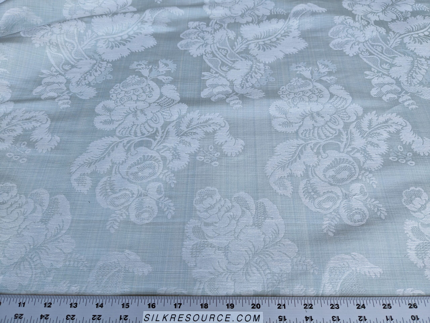 17x17" Sample Scalamandre Uppsala White On Gustavian Blue Green Silk Damask MSRP USD 588/y