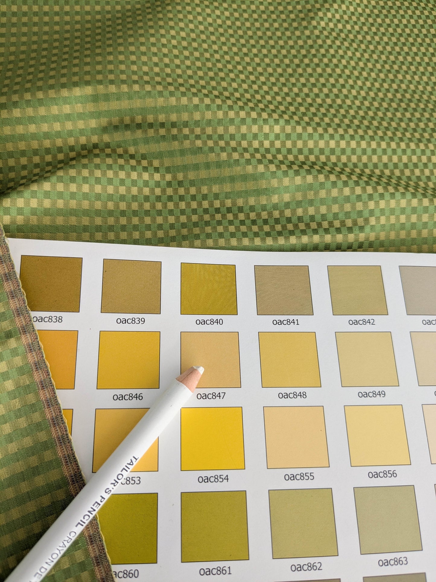 Sparkle Silk Mini Plaid Iridescent Jacquard Silk Fabric - Green - By The Yard