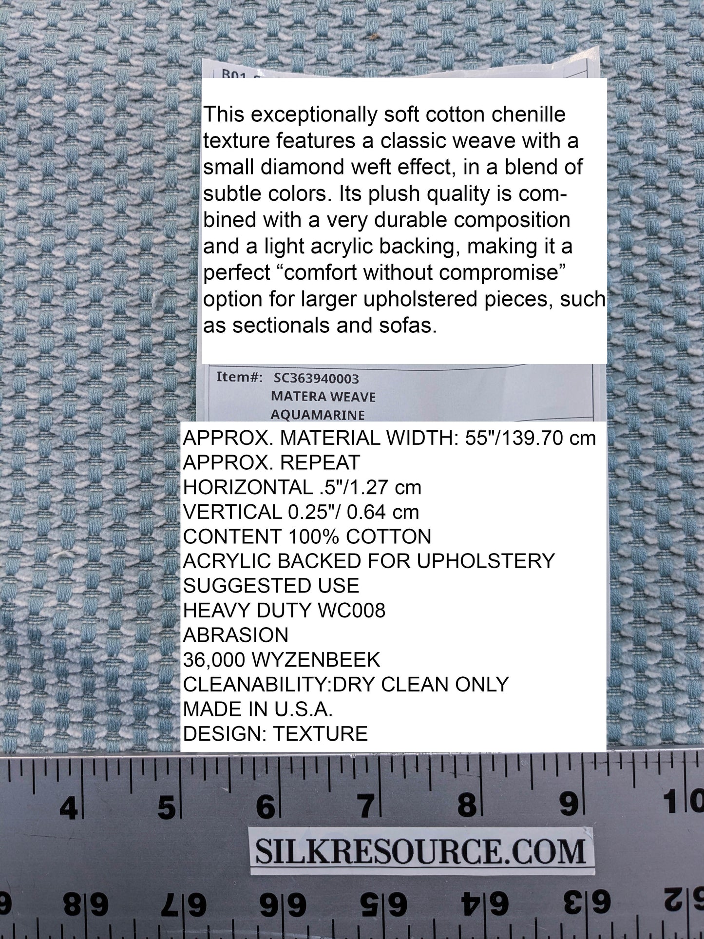 Scalamandre Matera Aquamarine Diamond Weave Heavy Duty Cotton - Blue Aqua By The Yard