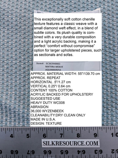 Scalamandre Matera Aquamarine Diamond Weave Heavy Duty Cotton - Blue Aqua By The Yard