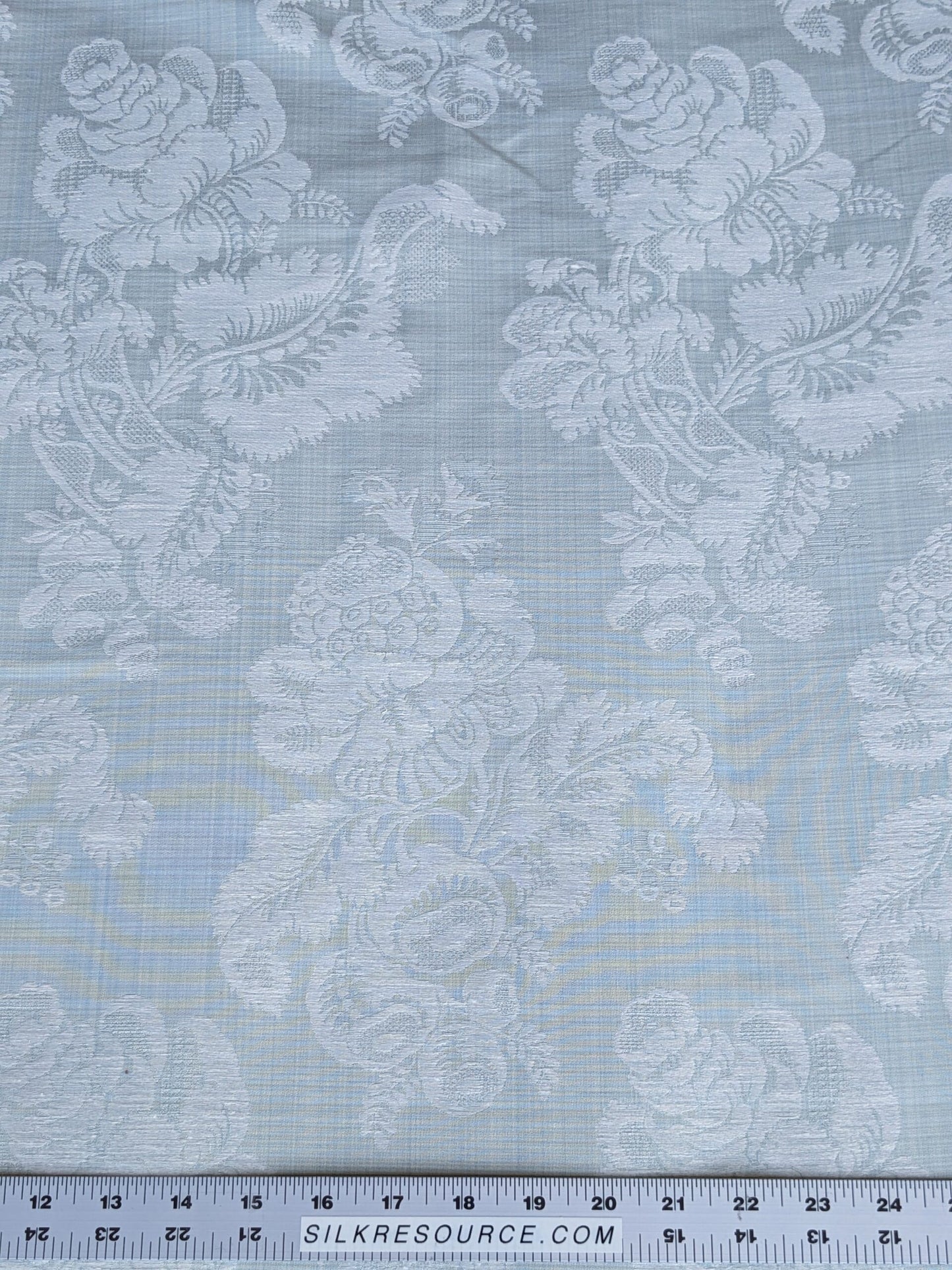 By Yard Scalamandre Uppsala White On Gustavian Blue Green Silk Damask MSRP USD 588/y