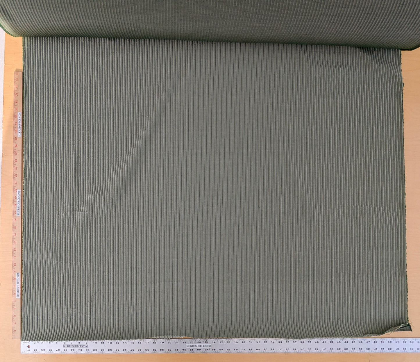 Scalamandre Grenoble Green Silk Wool Blend Texture Quilted Stripe Matelasse Stripe - By The Yard