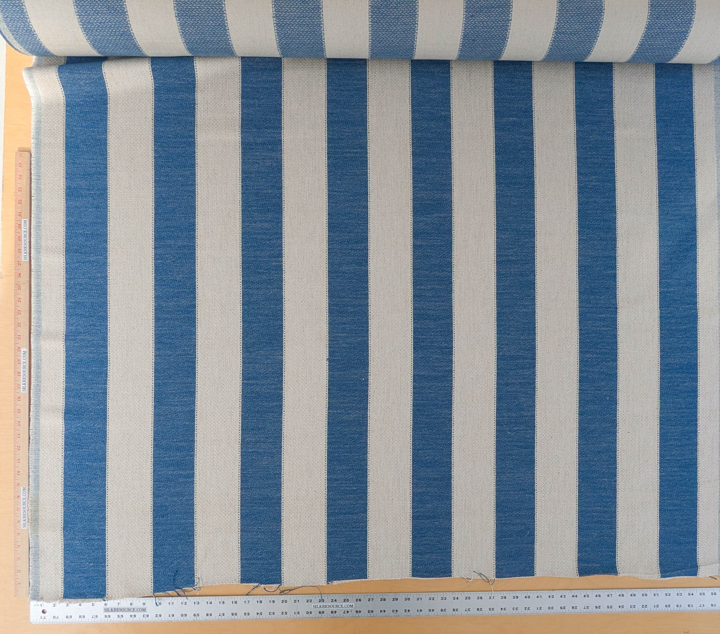 Scalamandre Indy Blue Linen Cotton Blend Texture Stripe Sophisticated Heavy Duty - By The Yard