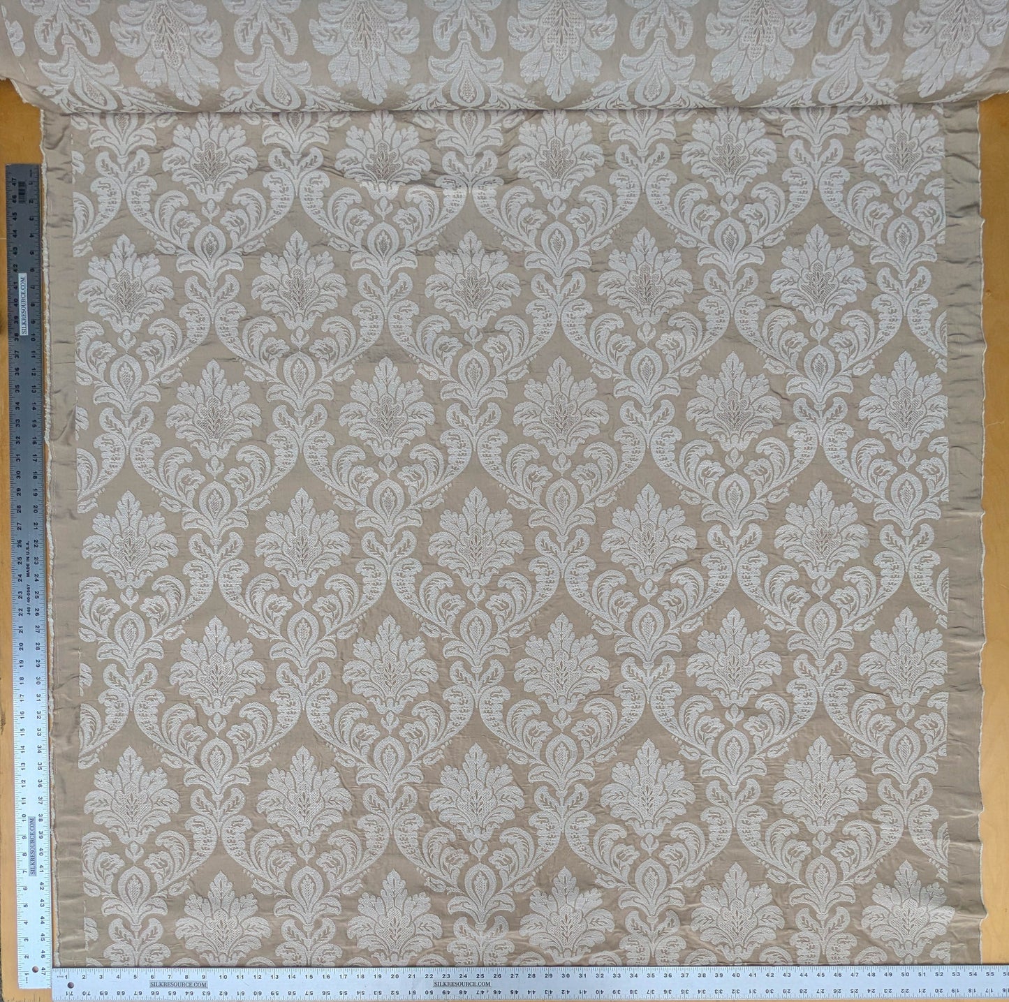 Lovelace Embroidery Renaissance Damask Silk Faille Fabric - Flax Cream - By The Yard