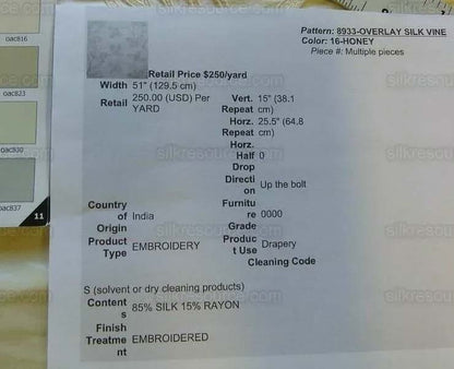 By Yd Kravet Overlay Silk Vine In Honey Cream White Double Silk Organza with Embroidery MSRP USD 250/y