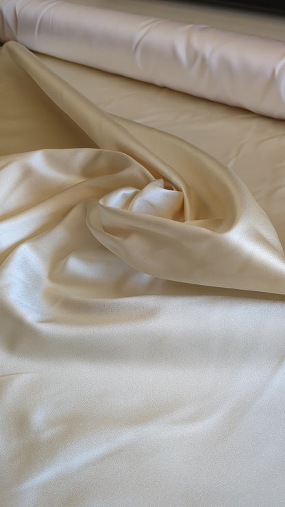 Clarence House Monceau Satin 100% Silk Double-faced Duchess Satin WHITE & CREAM Snow White CHAMPAGNE