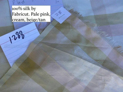 By Yd Fabricut 100% Silk Dupioni Check Light Pink Cream White Taupe SKU1288