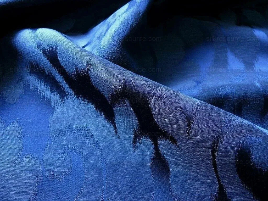 Hi END DESIGNER SILK & LINEN Manchuria Midnight BLUE DAMASK#1479