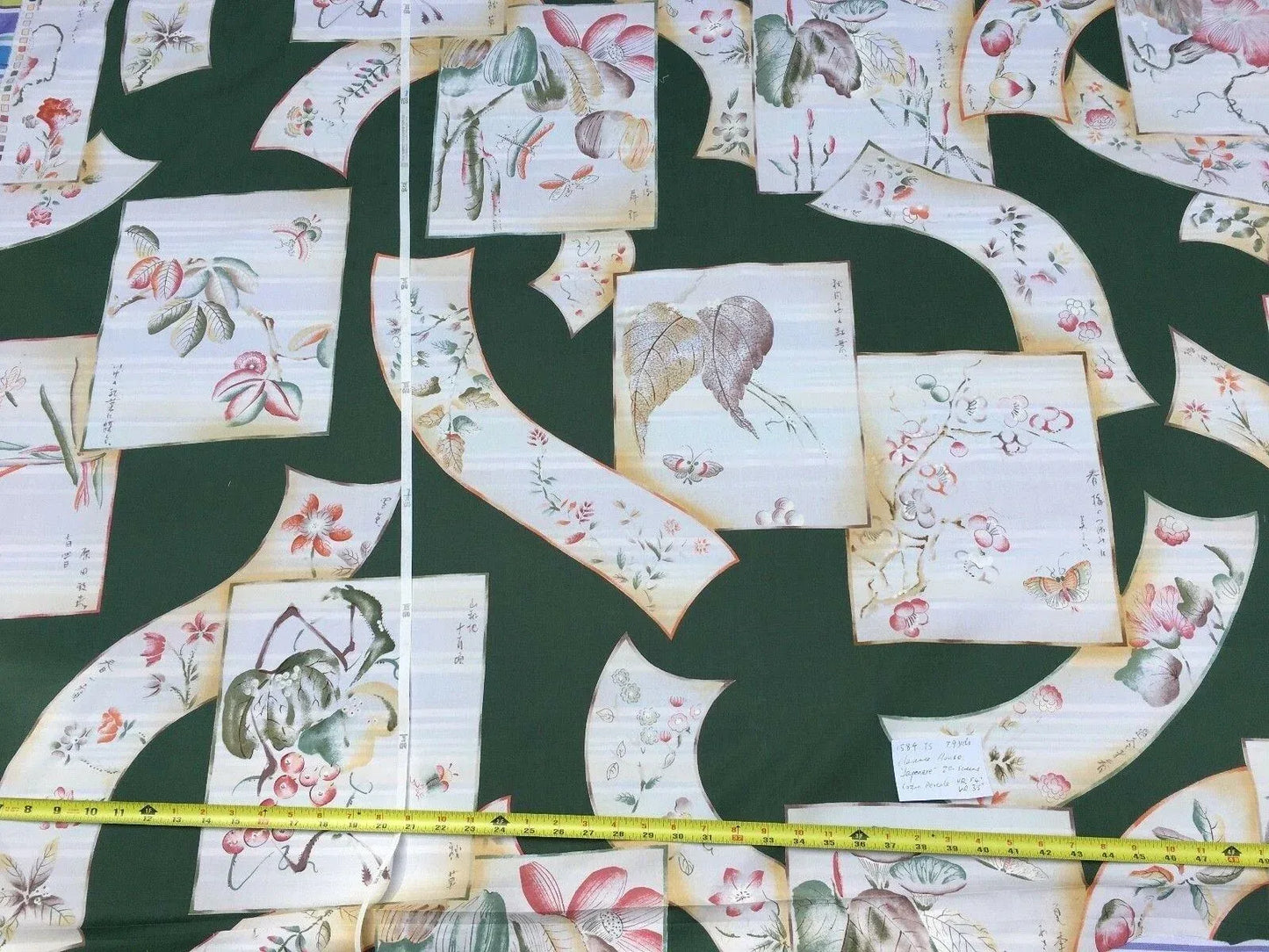 by yard Clarence House Japonerie Hand Print Four Seasons Fruit Vegetables Botanical Asian Painting Fine Art Multi on Deep Green MSRP USD 280/y