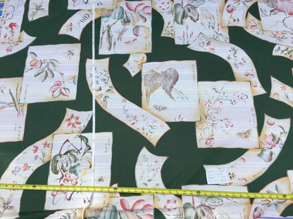 by yard Clarence House Japonerie Hand Print Four Seasons Fruit Vegetables Botanical Asian Painting Fine Art Multi on Deep Green MSRP USD 280/y