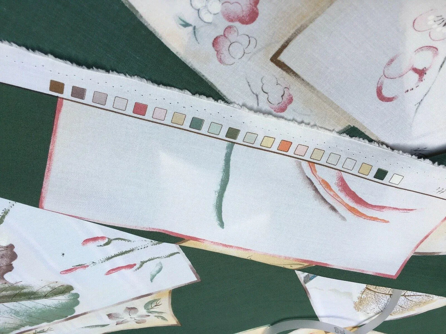 by yard Clarence House Japonerie Hand Print Four Seasons Fruit Vegetables Botanical Asian Painting Fine Art Multi on Deep Green MSRP USD 280/y