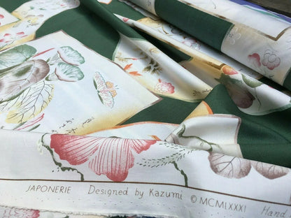 by yard Clarence House Japonerie Hand Print Four Seasons Fruit Vegetables Botanical Asian Painting Fine Art Multi on Deep Green MSRP USD 280/y