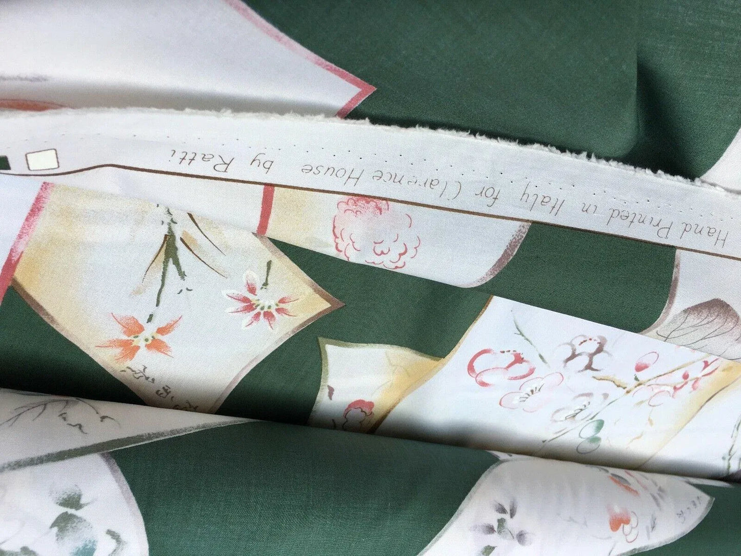 by yard Clarence House Japonerie Hand Print Four Seasons Fruit Vegetables Botanical Asian Painting Fine Art Multi on Deep Green MSRP USD 280/y