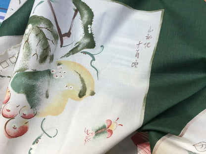 by yard Clarence House Japonerie Hand Print Four Seasons Fruit Vegetables Botanical Asian Painting Fine Art Multi on Deep Green MSRP USD 280/y