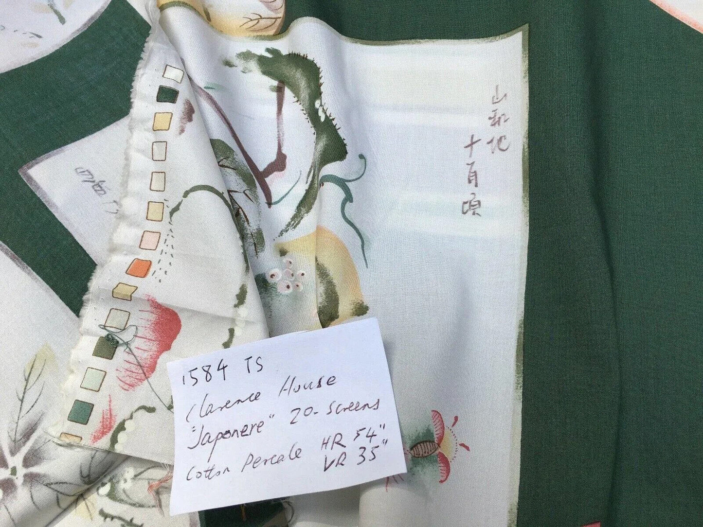 by yard Clarence House Japonerie Hand Print Four Seasons Fruit Vegetables Botanical Asian Painting Fine Art Multi on Deep Green MSRP USD 280/y