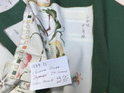 by yard Clarence House Japonerie Hand Print Four Seasons Fruit Vegetables Botanical Asian Painting Fine Art Multi on Deep Green MSRP USD 280/y