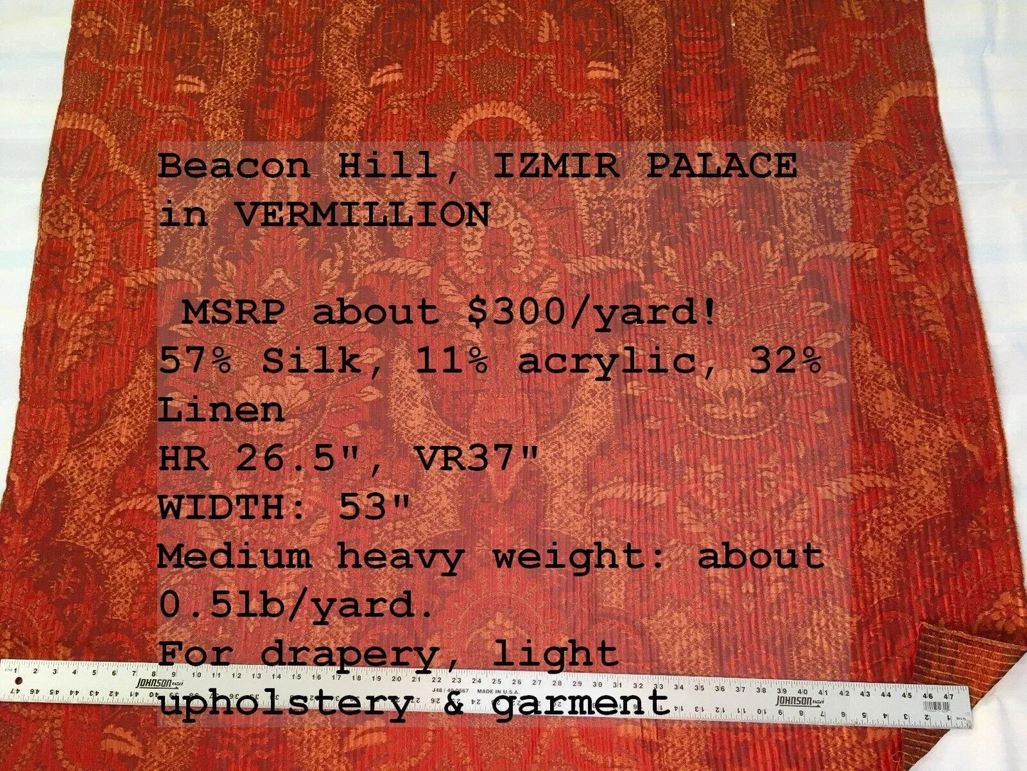 Beacon Hill Izmir Palace Grand Red Silk Damask Huge Rich Red MSRP USD 300/Y