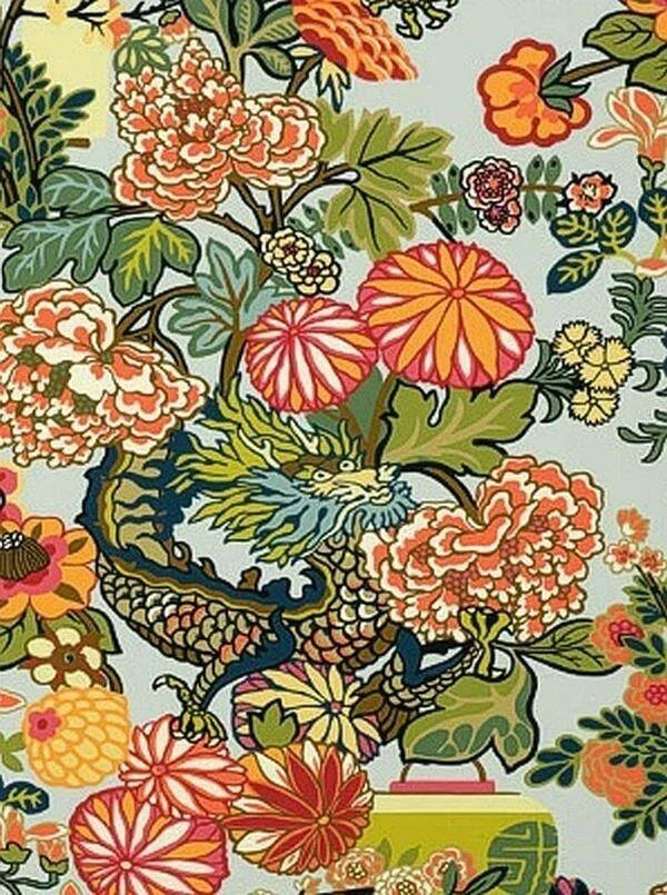SCHUMACHER CHIANG MAI DRAGON JEWEL TONES /AQUAMARINE LINEN