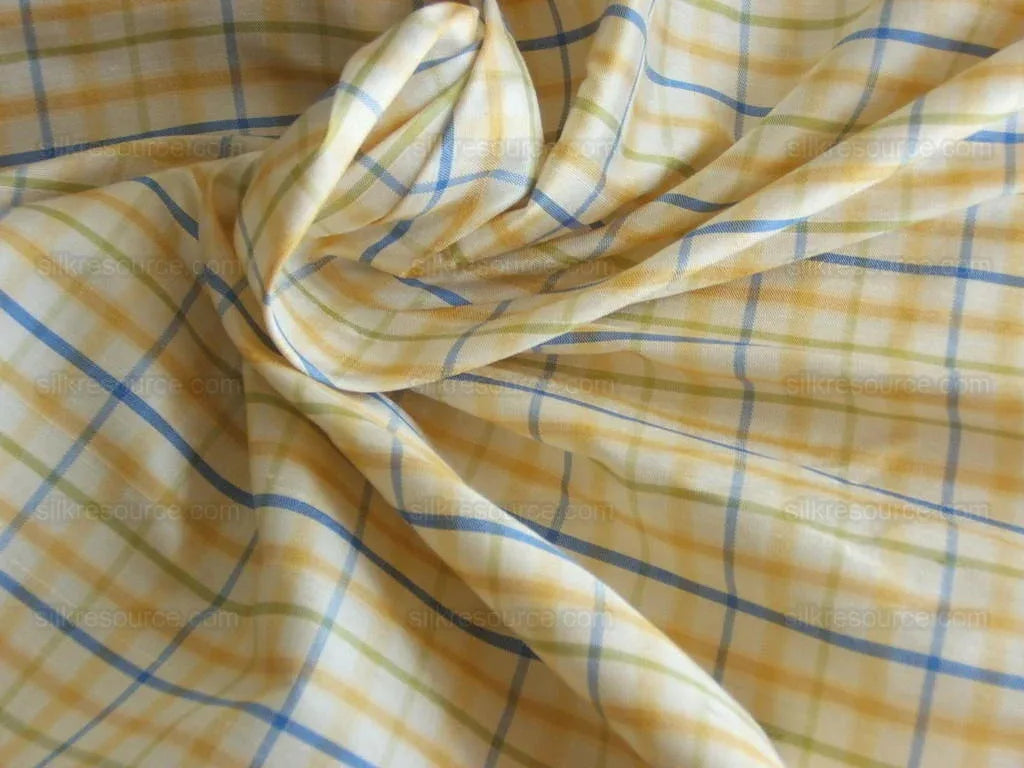 Kravet 100%Silk Dafodill & Sky-Blue Check GINGHAM