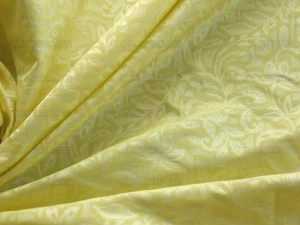 Scalamandre Calista 100% Silk Damask Lemon Yellow Silver Silk Vine Foliage Damask
