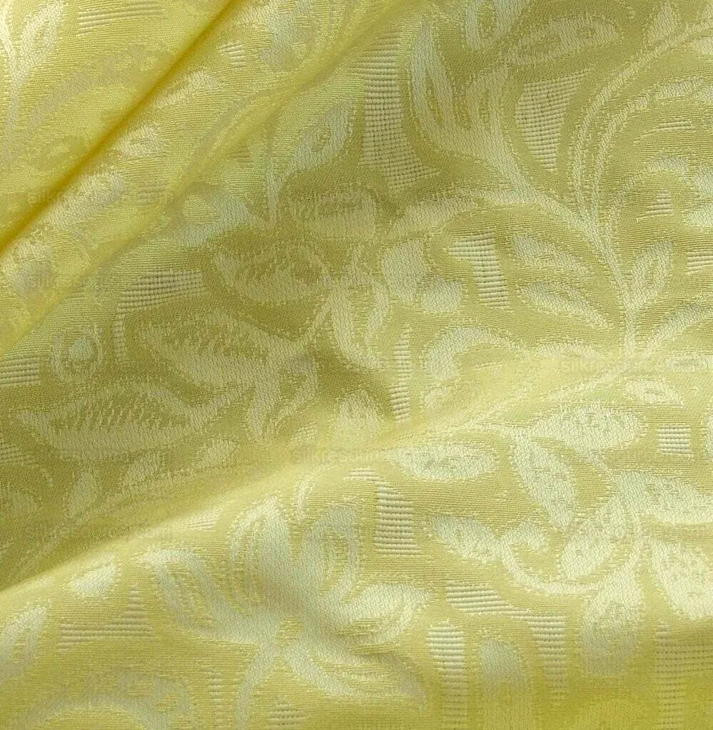 Scalamandre Calista 100% Silk Damask Lemon Yellow Silver Silk Vine Foliage Damask