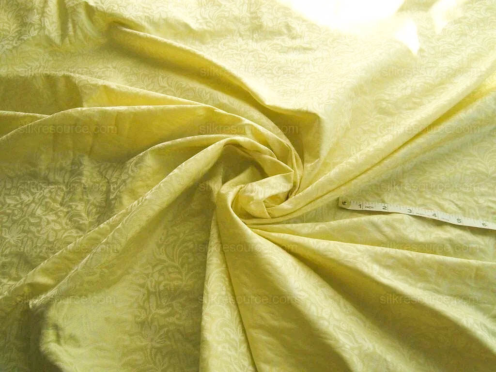 Scalamandre Calista 100% Silk Damask Lemon Yellow Silver Silk Vine Foliage Damask