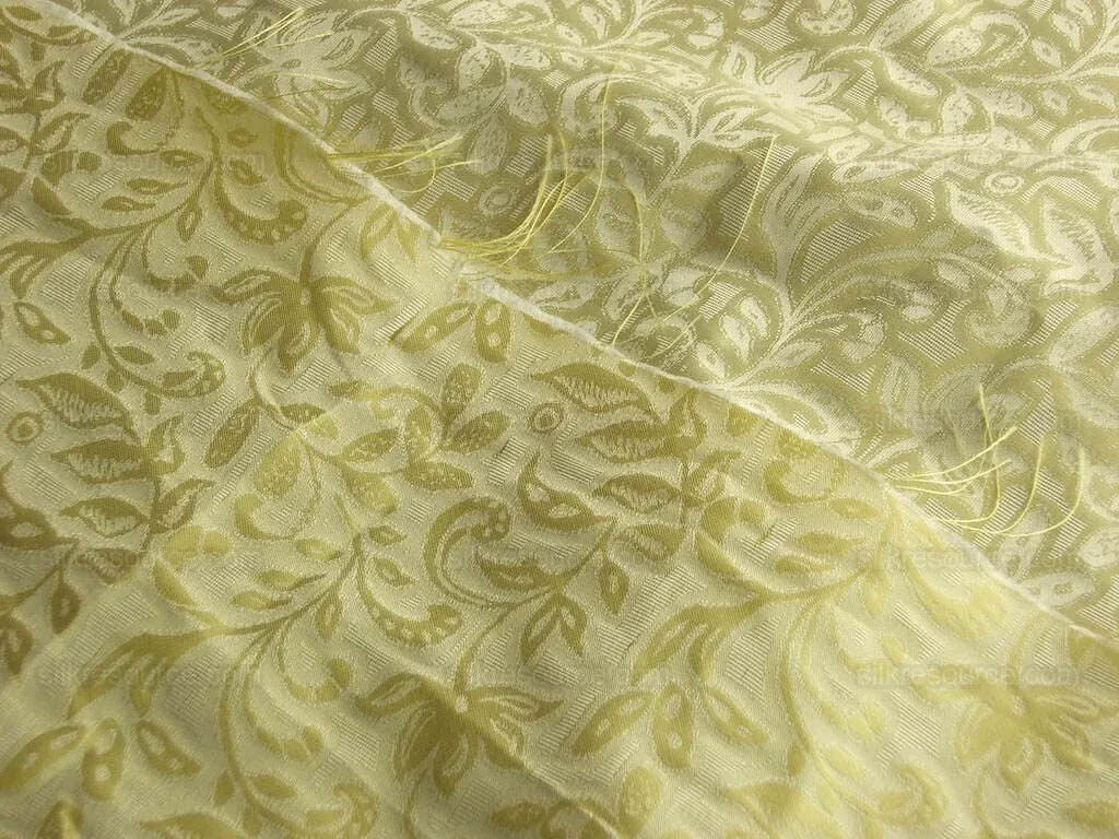 Scalamandre Calista 100% Silk Damask Lemon Yellow Silver Silk Vine Foliage Damask