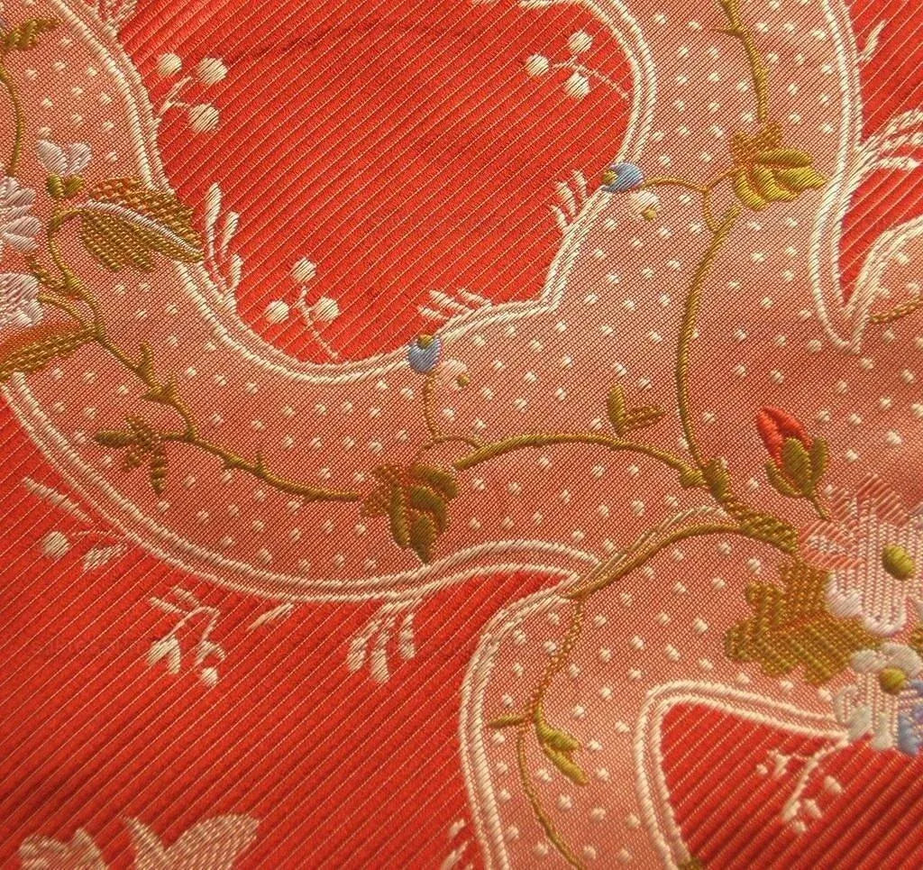 100%Silk Lampas Basilica Crimson Red French Court Lace BTY