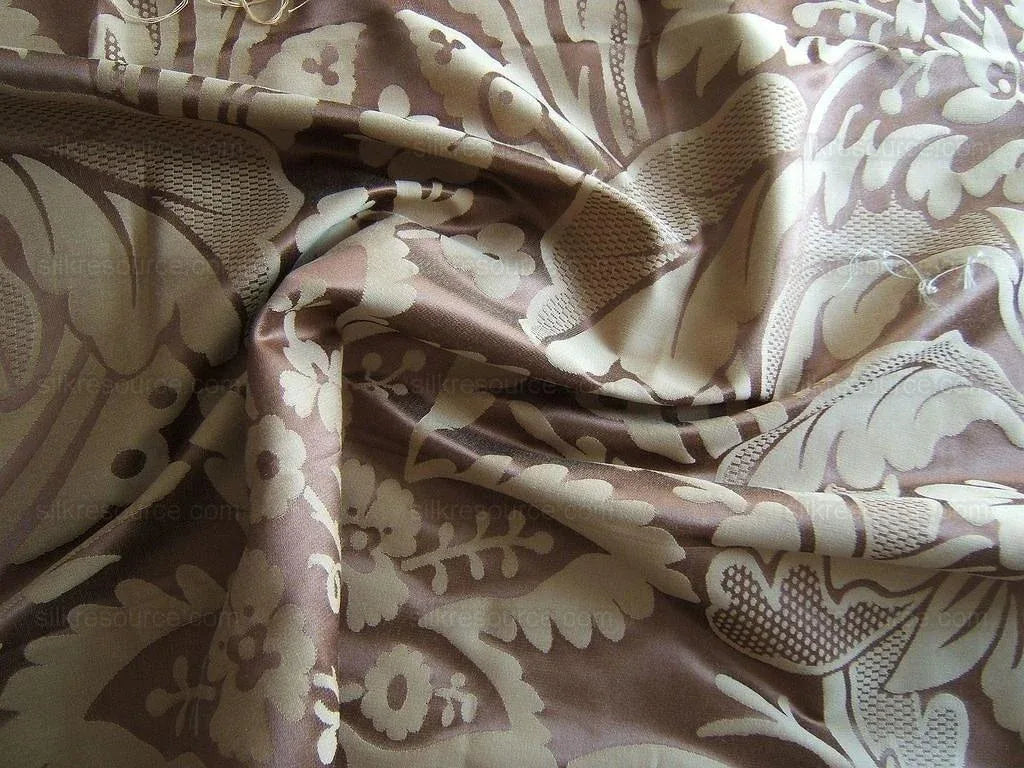 By Yard Brunschwig & Fils Lorenzo Rubelli Silk Damask Renaissance Chocolate Brown Gold