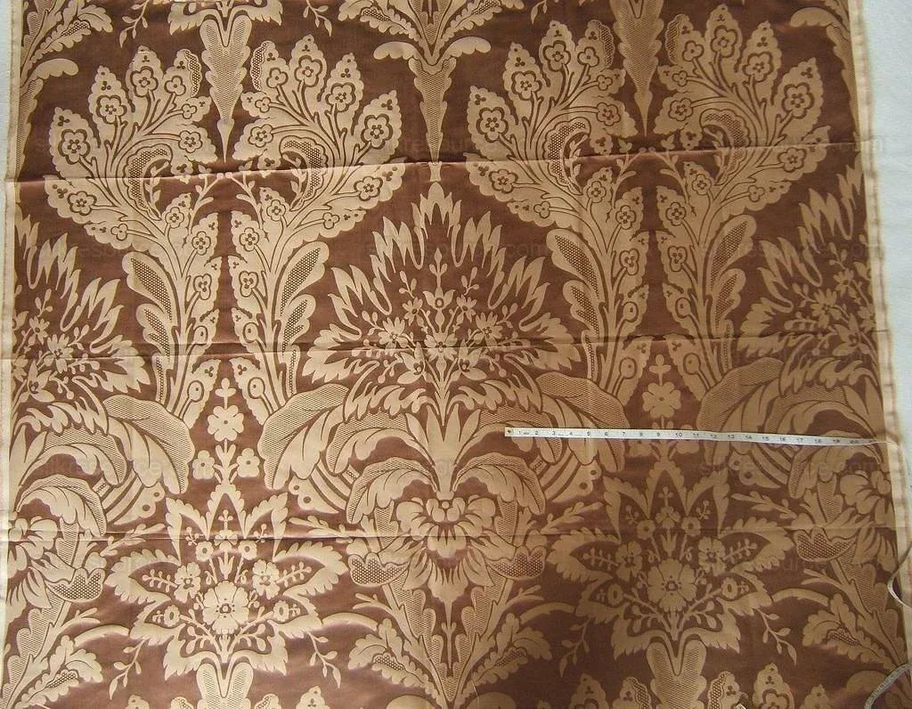 By Yard Brunschwig & Fils Lorenzo Rubelli Silk Damask Renaissance Chocolate Brown Gold