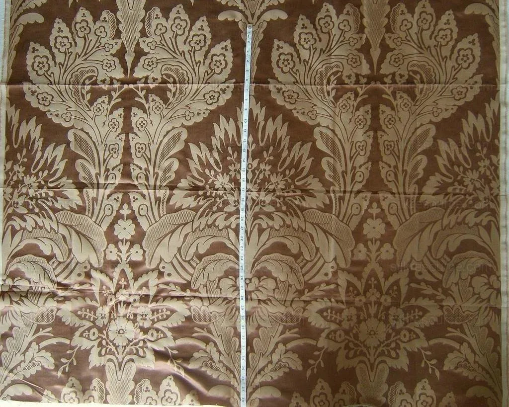 By Yard Brunschwig & Fils Lorenzo Rubelli Silk Damask Renaissance Chocolate Brown Gold