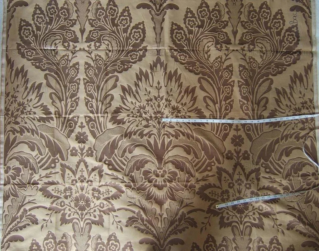 By Yard Brunschwig & Fils Lorenzo Rubelli Silk Damask Renaissance Chocolate Brown Gold