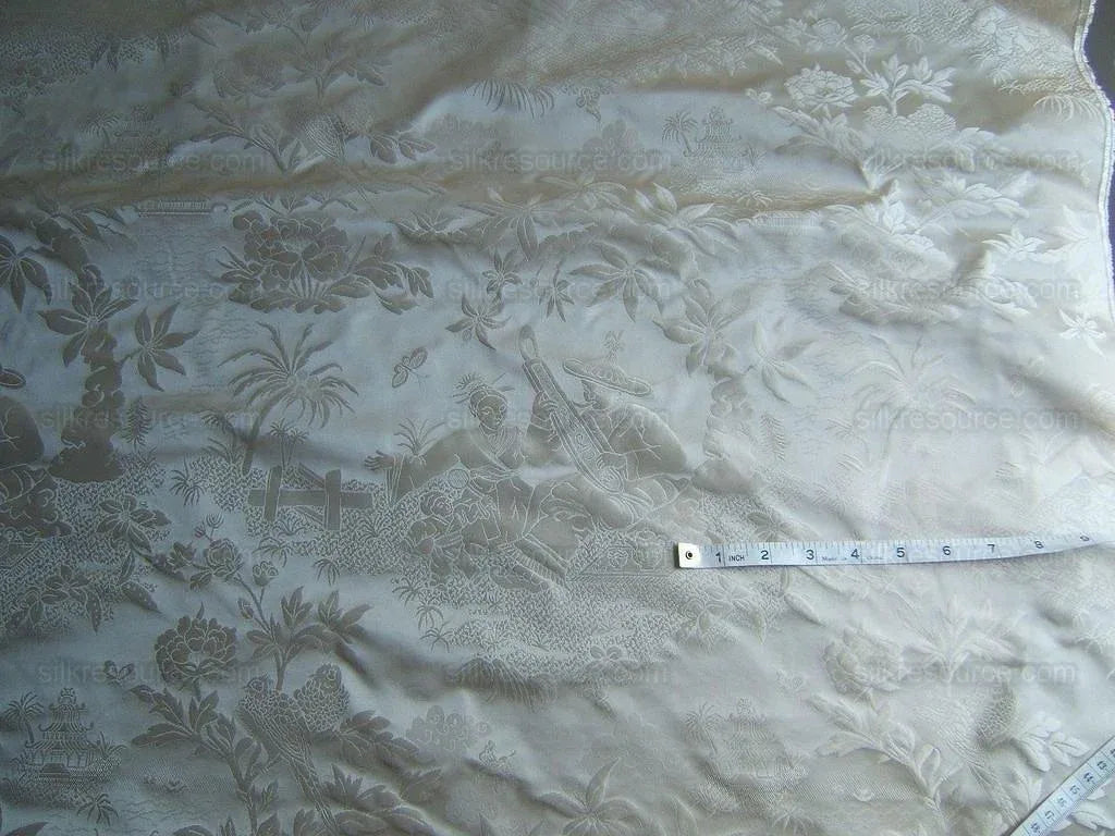 100%silk Chinoisery Music Garden Toile "pearl" Pearly White Superb Quality