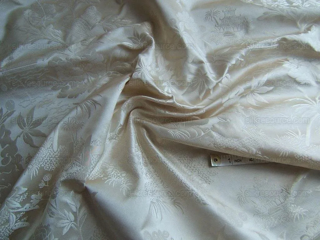 100%silk Chinoisery Music Garden Toile "pearl" Pearly White Superb Quality