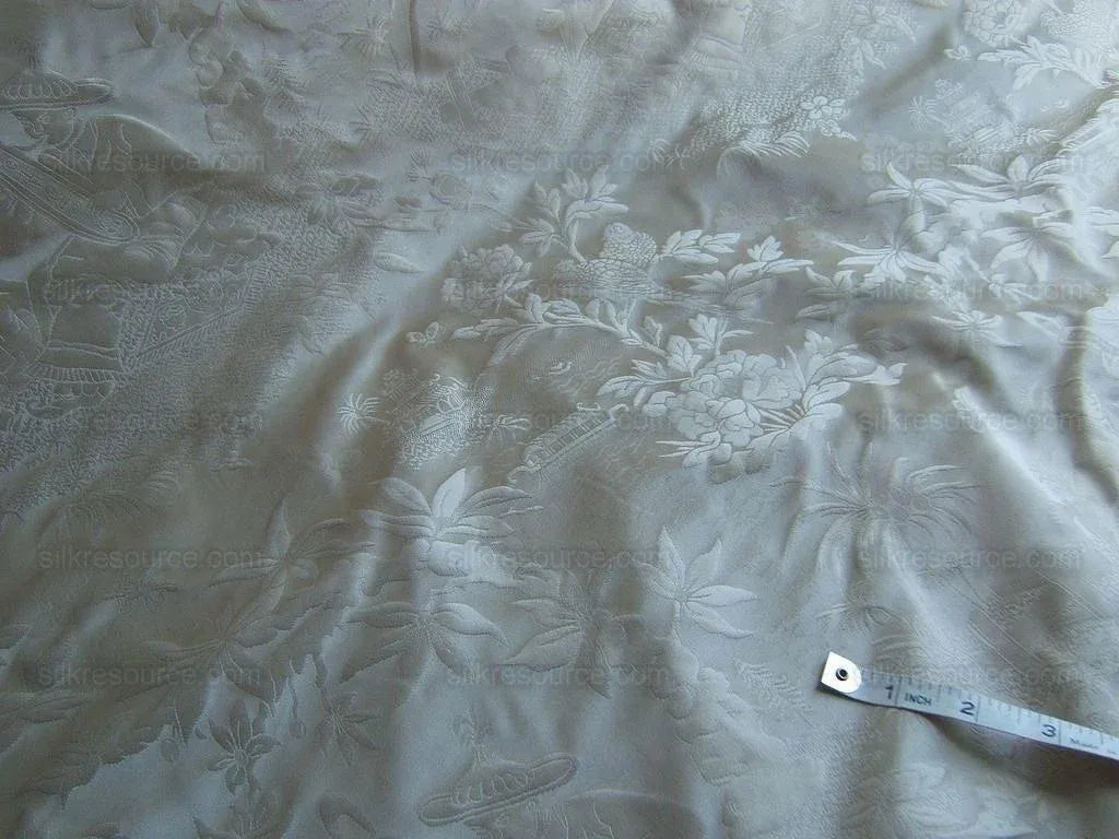 100%silk Chinoisery Music Garden Toile "pearl" Pearly White Superb Quality