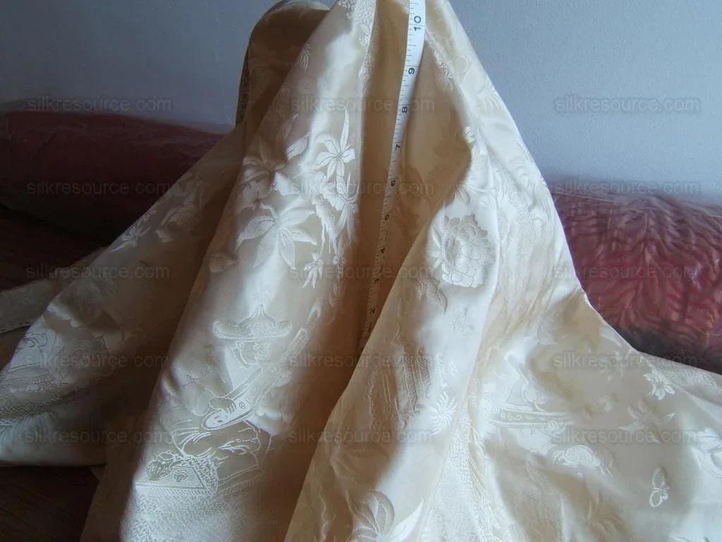 100%silk Chinoisery Music Garden Toile "pearl" Pearly White Superb Quality