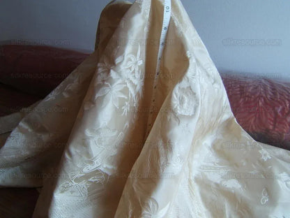 100%silk Chinoisery Music Garden Toile "pearl" Pearly White Superb Quality