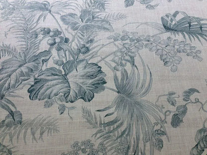Scalamandre Tropical Toile Linen Gustavian Blue and Ivory White Butterfly Fern Palm Berry MSRP USD 215