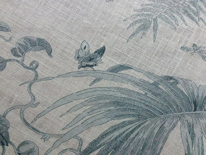 Scalamandre Tropical Toile Linen Gustavian Blue and Ivory White Butterfly Fern Palm Berry MSRP USD 215