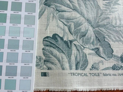 Scalamandre Tropical Toile Linen Gustavian Blue and Ivory White Butterfly Fern Palm Berry MSRP USD 215